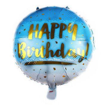 Куля фольгована кругла 18" 45 см з малюнком Золота крихта Happy Birthday Блакитний 04382 фото