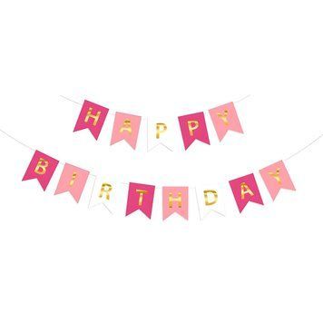 Надпись картонная на флажках 20х16 см Happy birthday Розовый и фуксия 3 метра 11219 фото