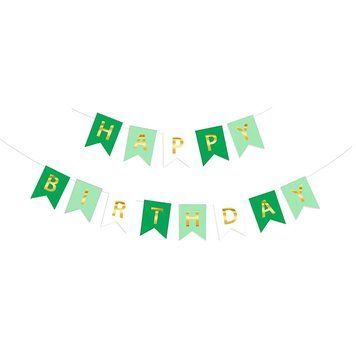 Надпись картонная на флажках 20х16 см Happy birthday Зеленый и мята 3 метра 11220 фото