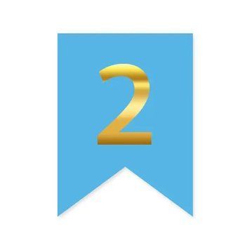 Цифра 2 на прапорці 6*12 см для індивідуальних написів Блакитний і золото 08454 фото
