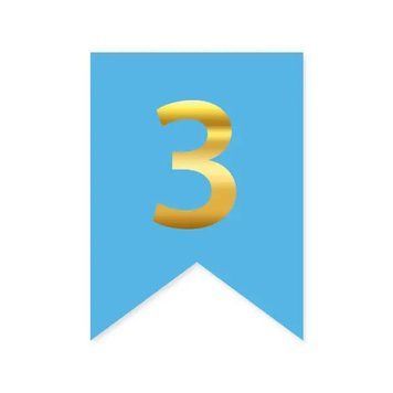 Цифра 3 на прапорці 6*12 см для індивідуальних написів Блакитний і золото 08455 фото