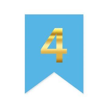Цифра 4 на прапорці 6*12 см для індивідуальних написів Блакитний і золото 08456 фото