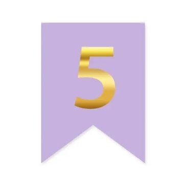 Цифра 5 на прапорці 6*12 см для індивідуальних написів Бузок і золото 08564 фото