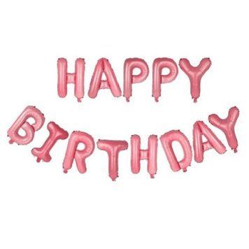 Шар фольгированный надпись надувная 40 см Happy Birthday Розовый 813337145041 фото