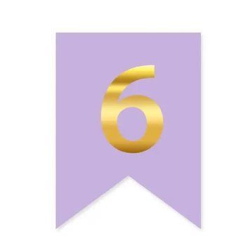 Цифра 6 на прапорці 6*12 см для індивідуальних написів Бузок і золото 08565 фото