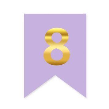 Цифра 8 на прапорці 6*12 см для індивідуальних написів Бузок і золото 08567 фото