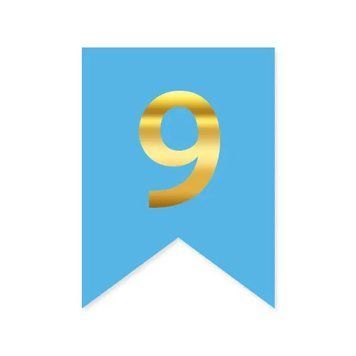 Цифра 9 на прапорці 6*12 см для індивідуальних написів Блакитний і золото 08461 фото