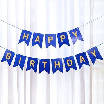 Напис картонний на прапорцях 20 см Happy Birthday Темно синій 3 метри 06249 фото