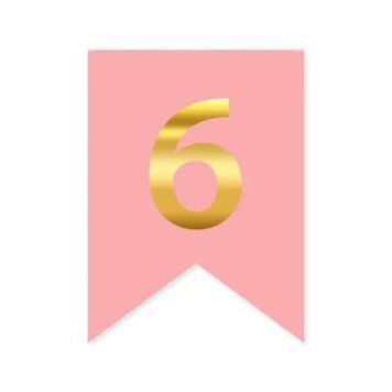 Цифра 6 на флажке 6*12 см для индивидуальных надписей Розовый и золото 08468 фото