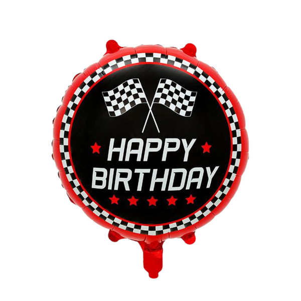 Куля фольгована кругла 18" 45 см Прапори фініш Гонки Happy Bithday Чорний та червоний 12067 фото