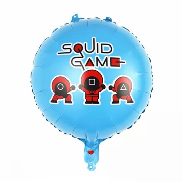 Куля фольгована кругла 18" 45 см з малюнком Гра в кальмара Squid game Блакитний 11969 фото