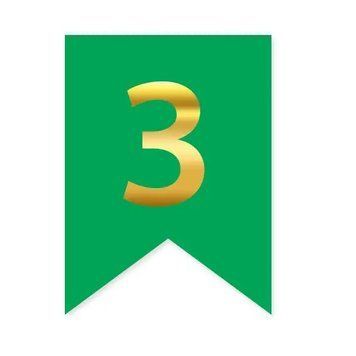 Цифра 3 на флажке 6*12 см для индивидуальных надписей Зеленый и золото 08532 фото