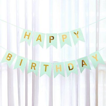 Напис картонний на прапорцях 20 см Happy Birthday М'ята 3 метри 06250 фото