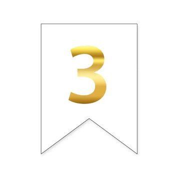 Цифра 3 на прапорці 6*12 см для індивідуальних написів Білий і золото 08445 фото