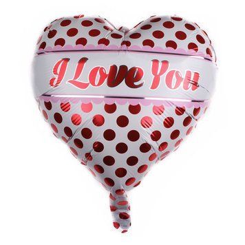 Куля фольгована серце 18" 45 см з малюнком Горох I love you Білий та червоний 04366 фото