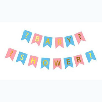 Надпись картонная на флажках 16 см Baby shower для гендер пати Розовый и голубой 10314 фото