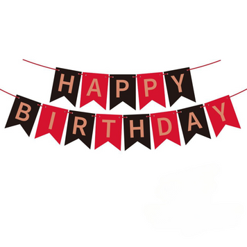 Напис картонний на прапорцях 20 см Happy Birthday Червоний і чорний 3 метри 07918 фото