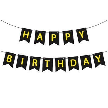 Напис картонний на прапорцях 20 см Happy Birthday Чорний 3 метри 999838388525 фото